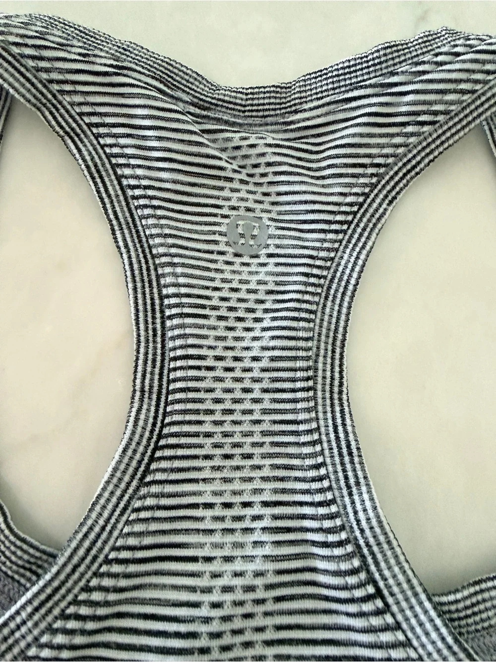 lululemon athletica Black & White Striped Racerback Tank Swiftly Tech Hip Length